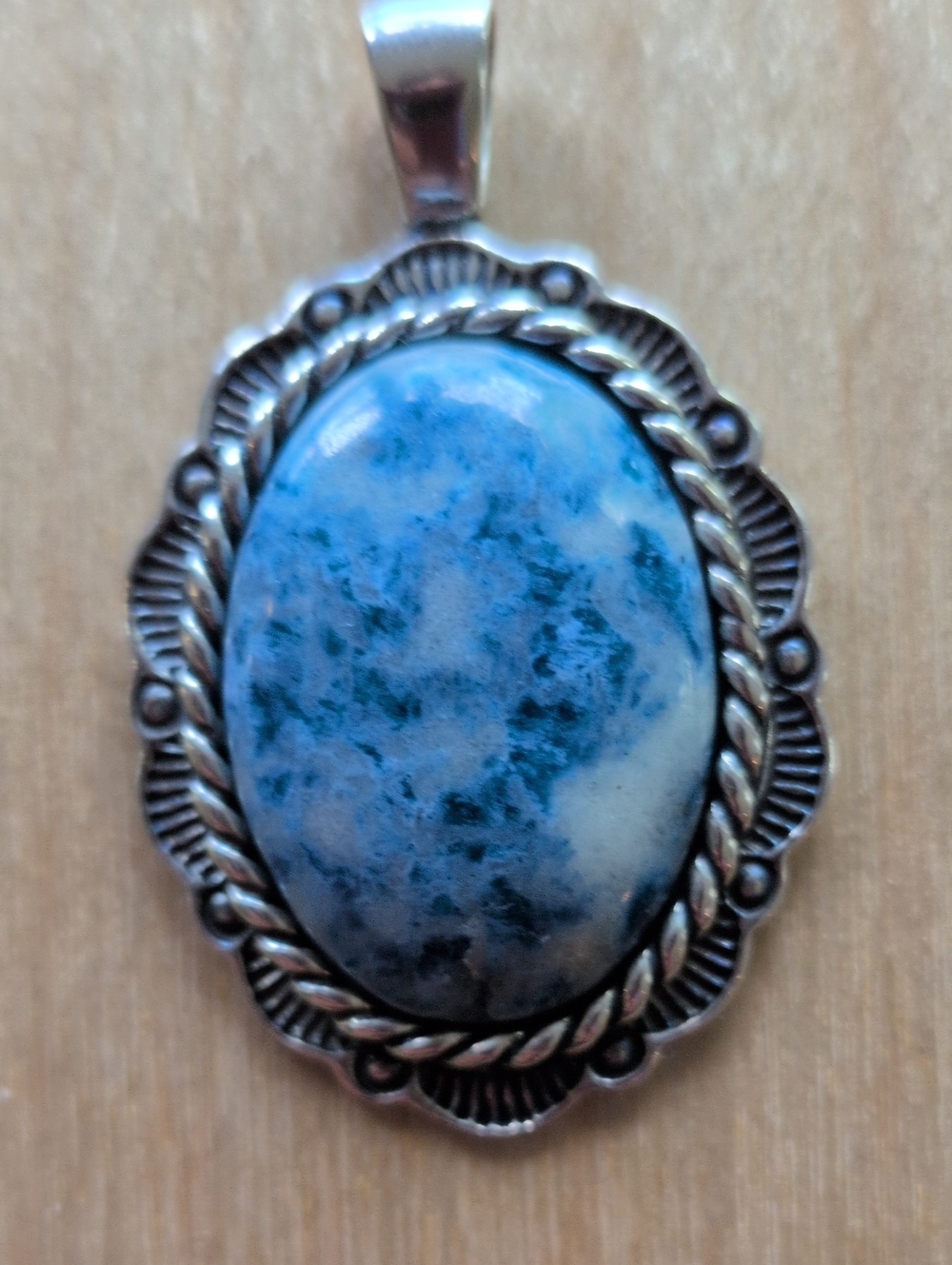 Carolyn Pollack Sterling Silver Denim Lapis Oval Pendant Necklace - Picture 2 of 5